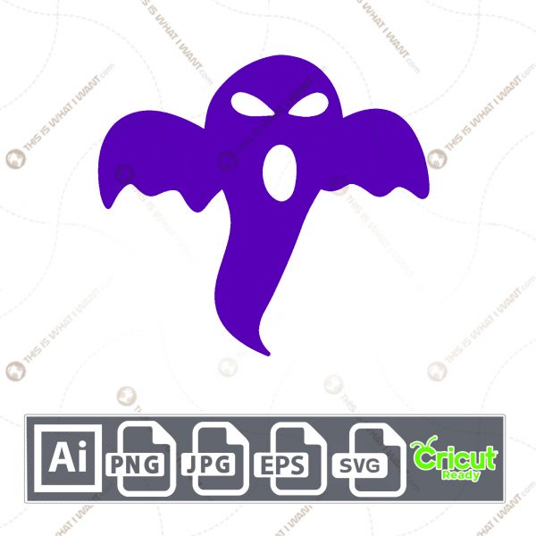 Wide Purple Ghost Character Design for Halloween - Print n Cut Hi-Quality Vector Bundle - Ai, Svg, Jpg, Png, Eps - Cricut Ready