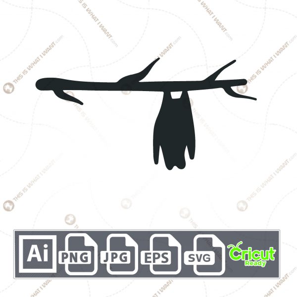 Black Bat on Tree Branch Design for Halloween - Print n Cut Hi-Quality Vector Bundle - Ai, Svg, Jpg, Png, Eps - Cricut Ready