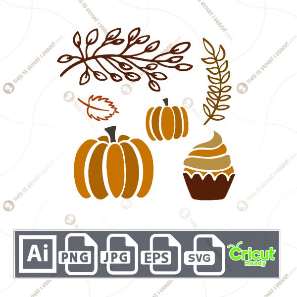 Pumpkin and Cupcake Design for Halloween - Print n Cut Hi-Quality Vector Bundle - Ai, Svg, Jpg, Png, Eps - Cricut Ready