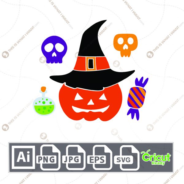 Pumpkin with Assorted Character Design for Halloween - Print n Cut Hi-Quality Vector Bundle - Ai, Svg, Jpg, Png, Eps - Cricut Ready