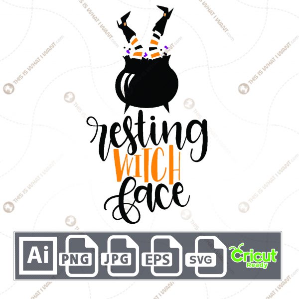 Resting Witch Face Design for Halloween - Print n Cut Hi-Quality Vector Bundle - Ai, Svg, Jpg, Png, Eps - Cricut Ready
