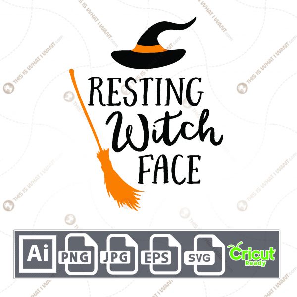 Resting Witch Face Design for Halloween - Print n Cut Hi-Quality Vector Bundle - Ai, Svg, Jpg, Png, Eps - Cricut Ready