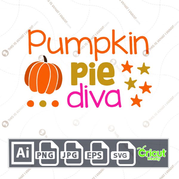 Pumpkin Pie Diva Design for Halloween - Print n Cut Hi-Quality Vector Bundle - Ai, Svg, Jpg, Png, Eps - Cricut Read