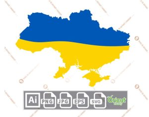 Map of Ukraine - Print and Cut Hi-Quality Vector Format Files Bundle - Ai, Svg, JPG, PNG, Eps - Cricut Ready
