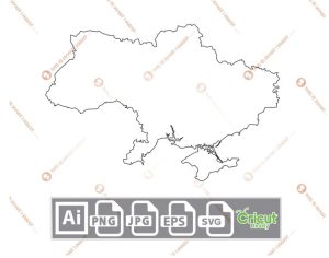 Outline Map of Ukraine - Print and Cut Hi-Quality Vector Format Files Bundle - Ai, Svg, JPG, PNG, Eps - Cricut Ready