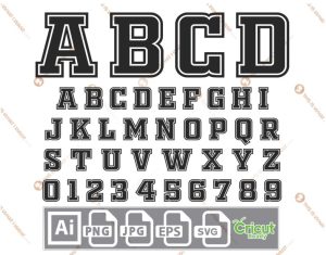 Hi Quality Varsity Letters & Numbers - Vector Design Silhouette - Cricut ready - Files Bundle | SVG, JPG, Ai, PNG, EPS