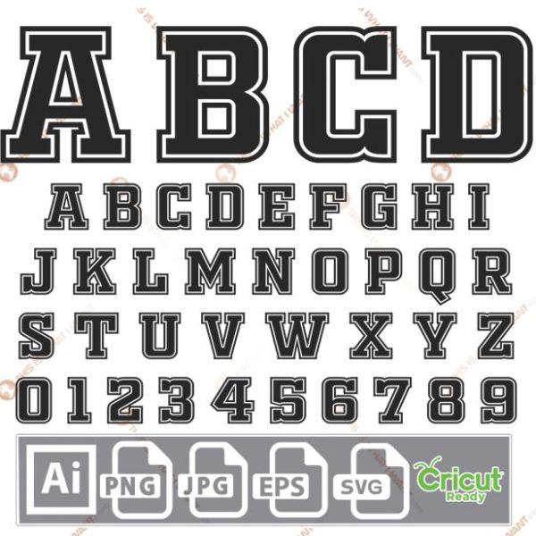 Hi Quality Varsity Letters & Numbers - Vector Design Silhouette - Cricut ready - Files Bundle | SVG, JPG, Ai, PNG, EPS