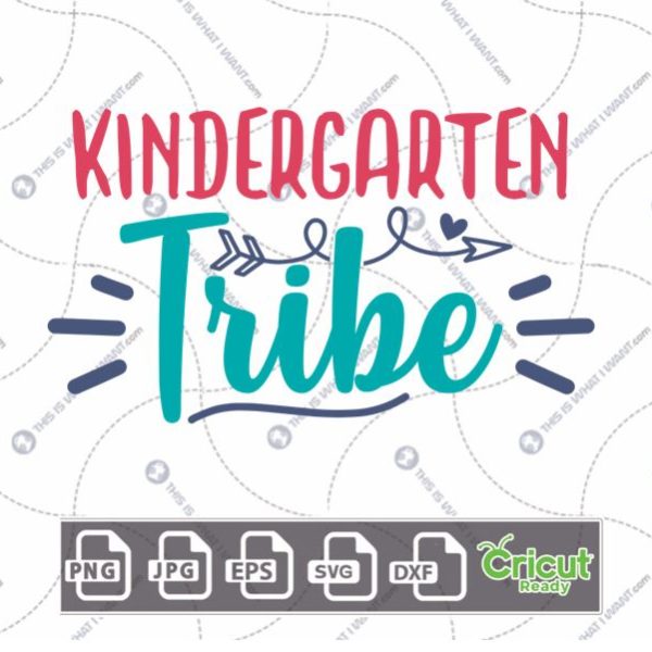 Kindergarten Tribe in Red and Teal Text with Whiskers Design - Print n Cut Hi-Quality Vector Bundle - Dxf, Svg, Jpg, Png, Eps - Cricut Ready