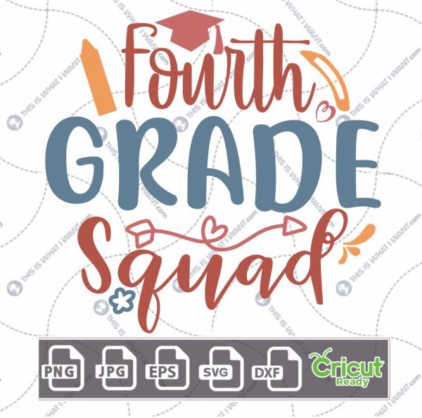 Fourth Grade Squad Text with Toga Hat and Arrow Design - Print n Cut Hi-Quality Vector Bundle - Dxf, Svg, Jpg, Png, Eps - Cricut Ready