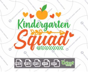 Kindergarten Squad in Cursive Text with Hearts Design - Print n Cut Hi-Quality Vector Bundle - Dxf, Svg, Jpg, Png, Eps - Cricut Ready