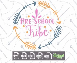 Pre-School Tribe Text with Blue and Orange Wreath Design - Print n Cut Hi-Quality Vector Bundle - Dxf, Svg, Jpg, Png, Eps - Cricut Ready