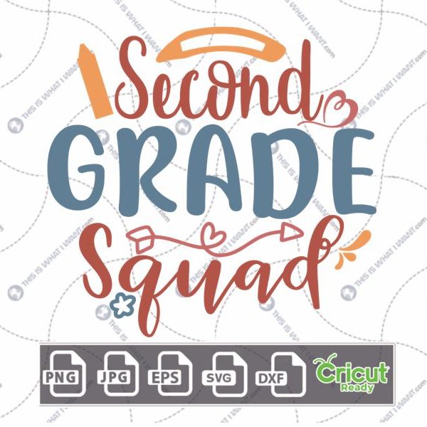Second Grade Squad Text with Blue Flower & Red Arrow Design - Print n Cut Hi-Quality Vector Bundle - Dxf, Svg, Jpg, Png, Eps - Cricut Ready
