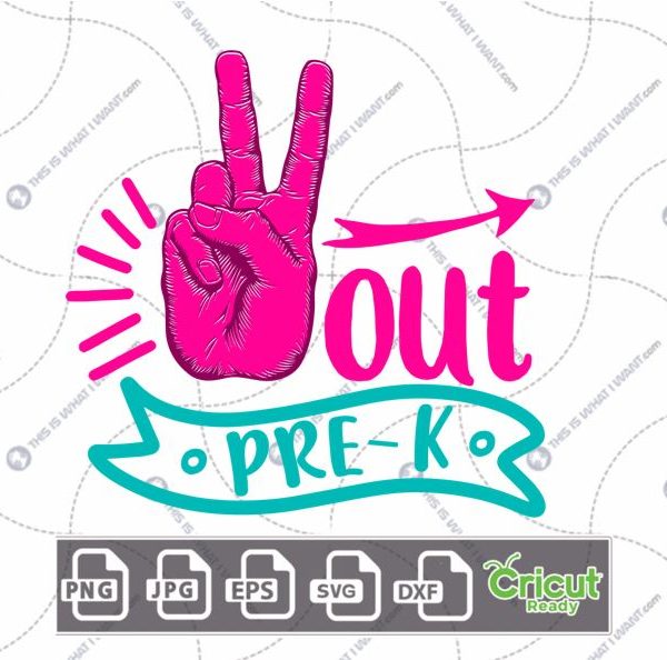 Peace Out Pre-K Text in Banner with Pink Peace Sign Design - Print n Cut Hi-Quality Vector Bundle - Dxf, Svg, Jpg, Png, Eps - Cricut Ready