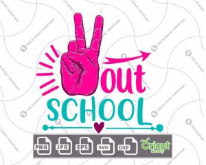 Peace Out School Text with Pink Peace Sign & Arrow Design - Print n Cut Hi-Quality Vector Bundle - Dxf, Svg, Jpg, Png, Eps - Cricut Ready