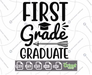First Grade Graduate Text with Toga Hat and Arrow Design - Print n Cut Hi-Quality Vector Bundle - Dxf, Svg, Jpg, Png, Eps - Cricut Ready