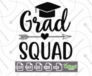 Grad Squad Text with Toga Hat & Arrow-Heart Design - Print n Cut Hi-Quality Vector Bundle - Dxf, Svg, Jpg, Png, Eps - Cricut Ready