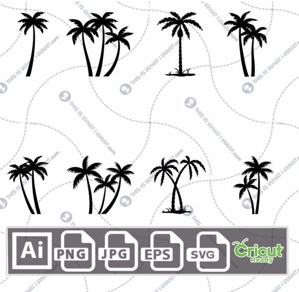 Assorted Palm Trees Printable Art Design - Hi-Quality Vector Bundle - Ai, Svg, Jpg, Png, Eps Formats - Cricut Ready