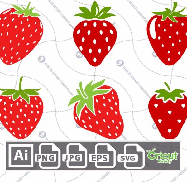 Assorted Strawberries Printable Art Design - Hi-Quality Vector Bundle - Ai, Svg, Jpg, Png, Eps Formats - Cricut Ready