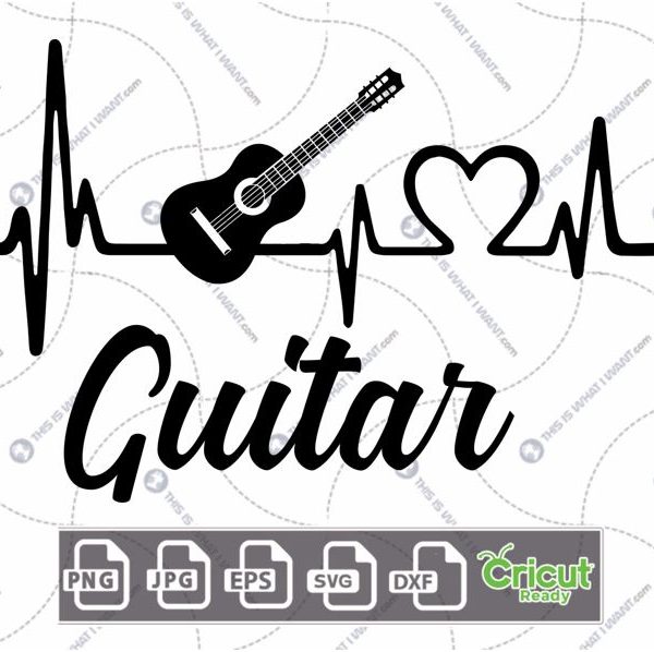 Musical-Inspired Printable Art: Pulse with Guitar Design - Hi-Quality Vector in Ai, Svg, Jpg, Png, Eps Formats - Cricut Ready