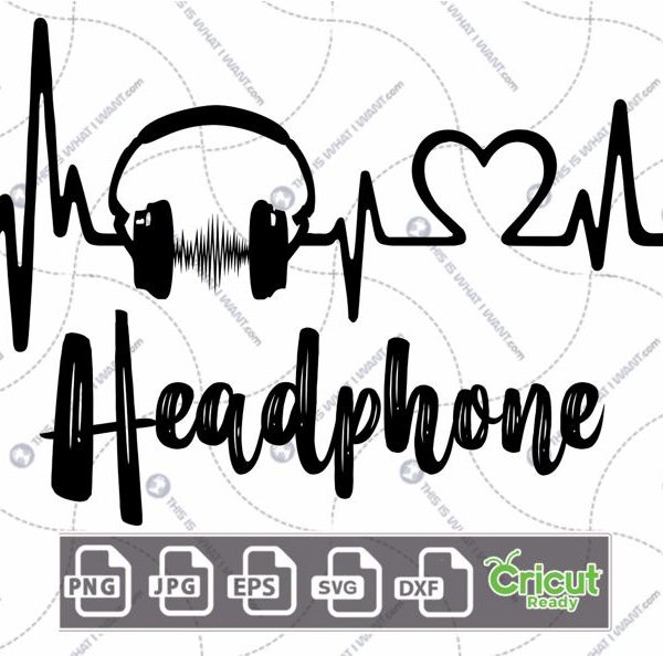 Music-Inspired Printable Art: Pulse with Headphone Design - Hi-Quality Vector in Ai, Svg, Jpg, Png, Eps Formats - Cricut Ready