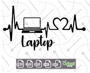 Technology-Inspired Printable Art: Pulse with Laptop Design - Hi-Quality Vector in Ai, Svg, Jpg, Png, Eps Formats - Cricut Ready
