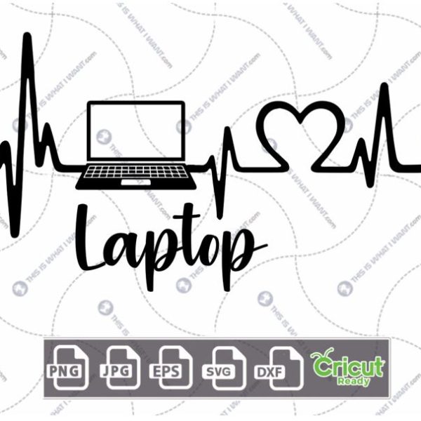 Technology-Inspired Printable Art: Pulse with Laptop Design - Hi-Quality Vector in Ai, Svg, Jpg, Png, Eps Formats - Cricut Ready