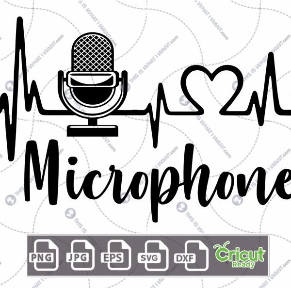 Music-Inspired Printable Art: Pulse with Microphone Design - Hi-Quality Vector in Ai, Svg, Jpg, Png, Eps Formats - Cricut Ready