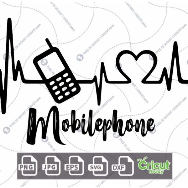 Technology-Inspired Printable Art: Pulse with Mobile Phone Design - Hi-Quality Vector in Ai, Svg, Jpg, Png, Eps Formats - Cricut Ready