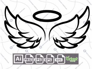 Angel Wings and Halo Printable Art Design - Hi-Quality Vector Bundle - Ai, Svg, Jpg, Png, Eps Formats - Cricut Ready