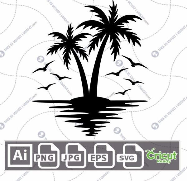 Coconut Trees Printable Art Design - Hi-Quality Vector Bundle - Ai, Svg, Jpg, Png, Eps Formats - Cricut Ready