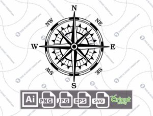 Compass Printable Art Design - Hi-Quality Vector Bundle - Ai, Svg, Jpg, Png, Eps Formats - Cricut Ready