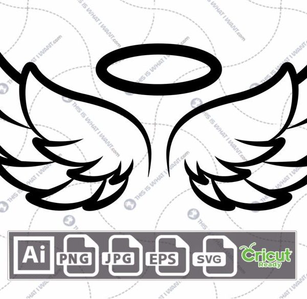 Angel Wings and Halo Printable Art Design - Hi-Quality Vector Bundle - Ai, Svg, Jpg, Png, Eps Formats - Cricut Ready
