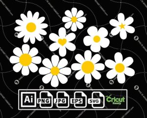 Assorted Daisies Printable Art Design - Hi-Quality Vector Bundle - Ai, Svg, Jpg, Png, Eps Formats - Cricut Ready
