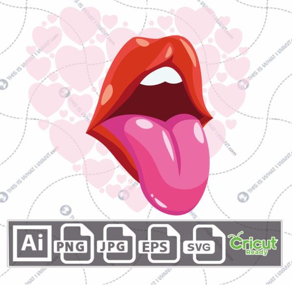 Red Sexy Lips with Hearts Printable Art Design - Hi-Quality Vector Bundle - Ai, Svg, Jpg, Png, Eps - Cricut Ready