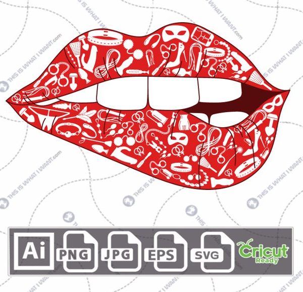 Red Sexy Lips with Intimate Toys Printable Art Design - Hi-Quality Vector Bundle - Ai, Svg, Jpg, Png, Eps - Cricut Ready