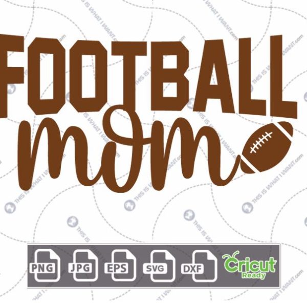 Football Mom Text with Football-Themed Design - Hi-Quality Vector Bundle - Dxf, Svg, Jpg, Png, Eps - Cricut Ready