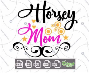 Horsey Mom Text with Little Yellow Dots & Hearts Art Design - Hi-Quality Vector in Ai, Svg, Jpg, Png, Eps Formats - Cricut Ready