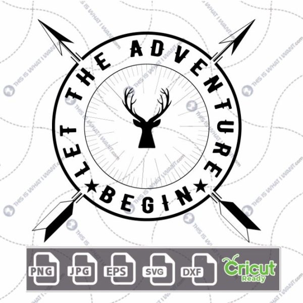 Let The Adventure Begin Text with Deer Head Design for Hunters - Hi-Quality Vector Bundle - Dxf, Svg, Jpg, Png, Eps - Cricut Ready